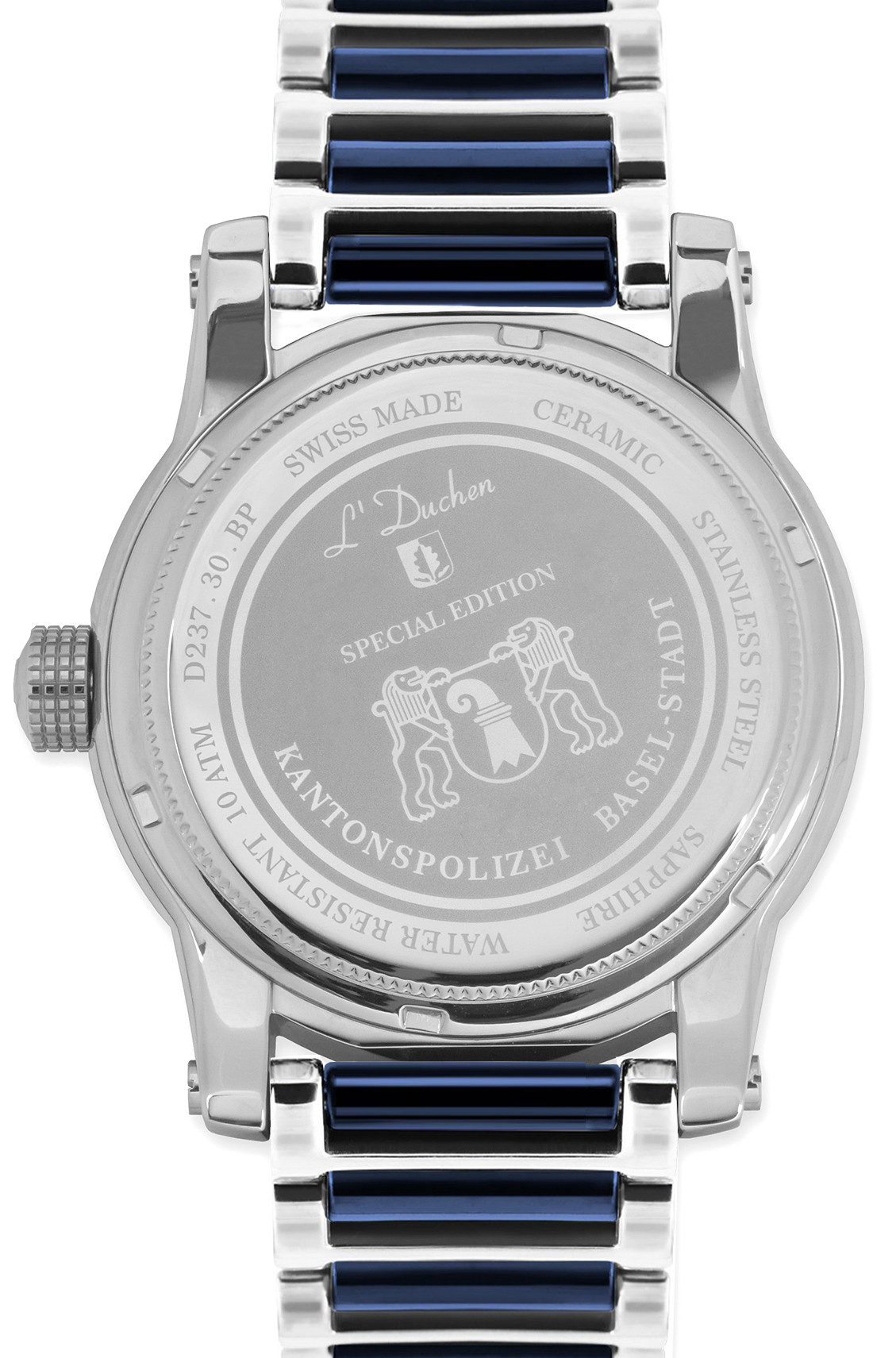 Мужские часы L`Duchen Basel Police D 237.30.BP, механизм кварцевый, циферблат синий, браслет керамика — Изображение 2